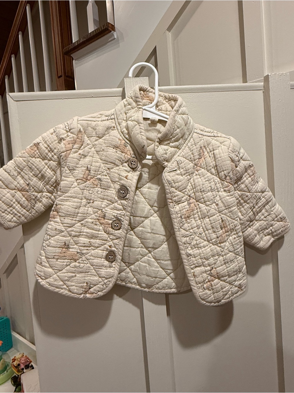 Quincy Mae Girl’s Quilted Cream Jacket with Subtle Unicorn Print
